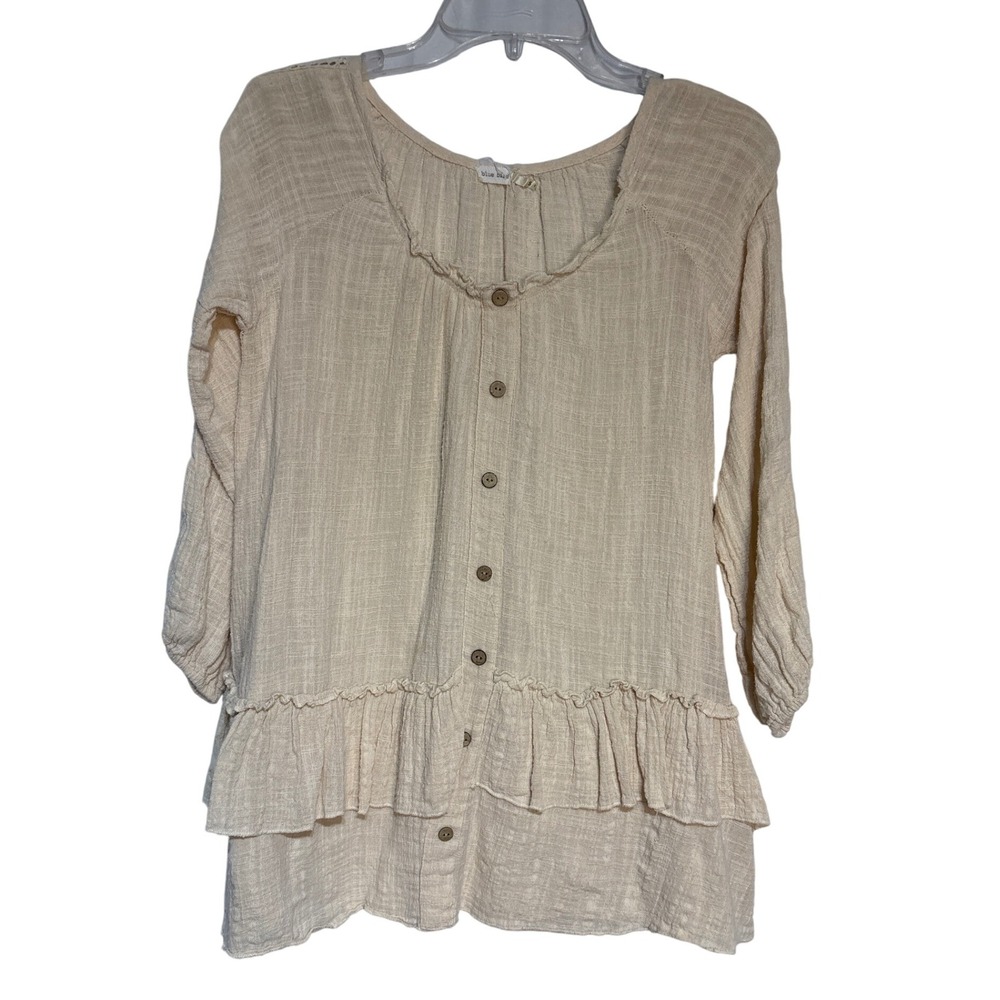 Blue Bird Womens Top Small Boho Peasant Button Down Ruffle‎ Trim Anthropology